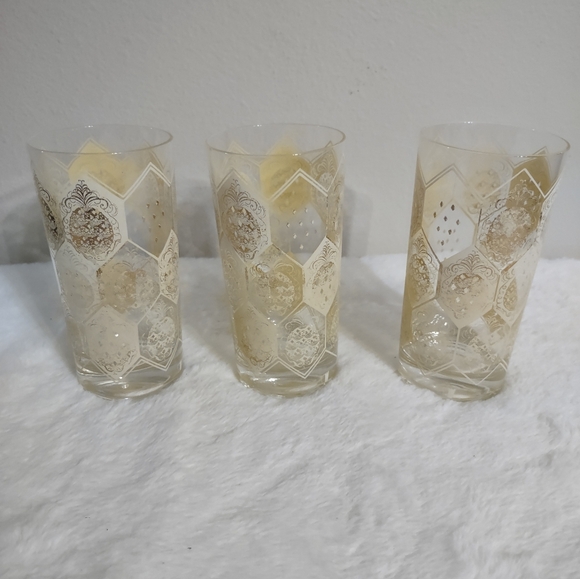 3 Cera Ned Harris Highball Cocktail Glasses 22Kt "6" Pineapple Tumblers - Picture 6 of 12